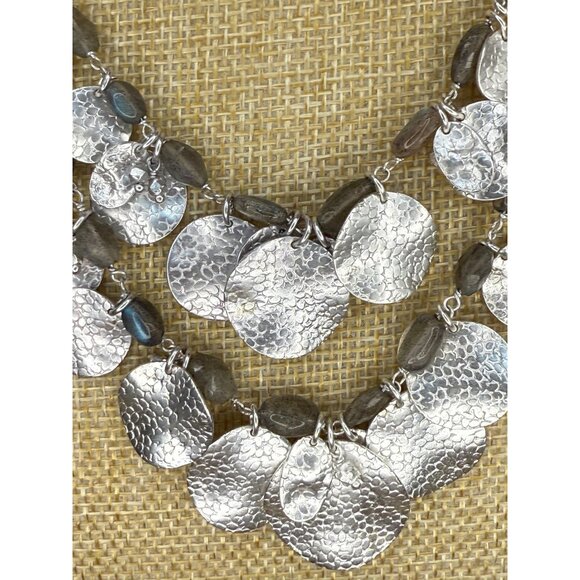 Stella & Dot Calypso Coin Statement Necklace With Hammered Silver Discs & Adjust - Picture 5 of 11